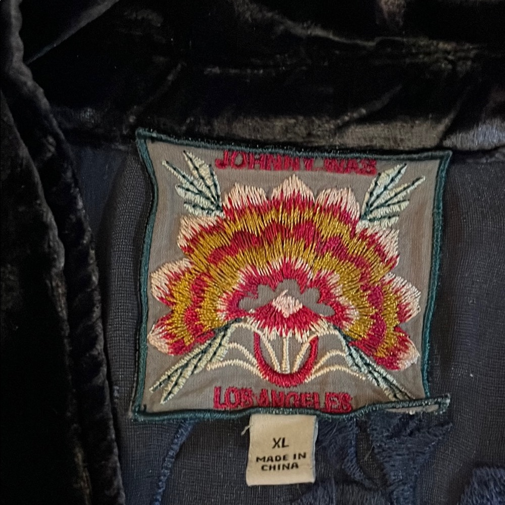 Navy Velvet Embroidered blouse by Johnny Was - Picture 2 of 2
